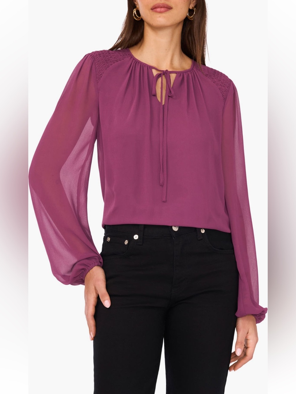 Vince Camuto Plum Tie-Neck Long Sleeve Blouse XXL NWOT